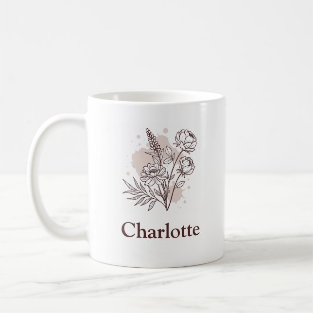 Mug Fleurs naturelles esthétiques Pinkish Nom Brown (Gauche)