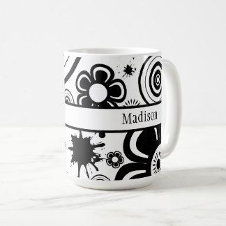 Mug Fleurs noires et blanches, Anneaux, Motif de cils