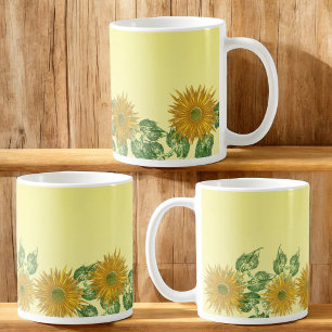 Mug Fleurs numériques et bordure inférieure feuille
