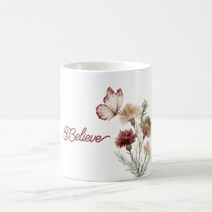 Mug Fleurs papillon blanc Bourgogne rouge