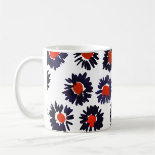 Mug Fleurs peintes à la main, motif rouge et bleu.
