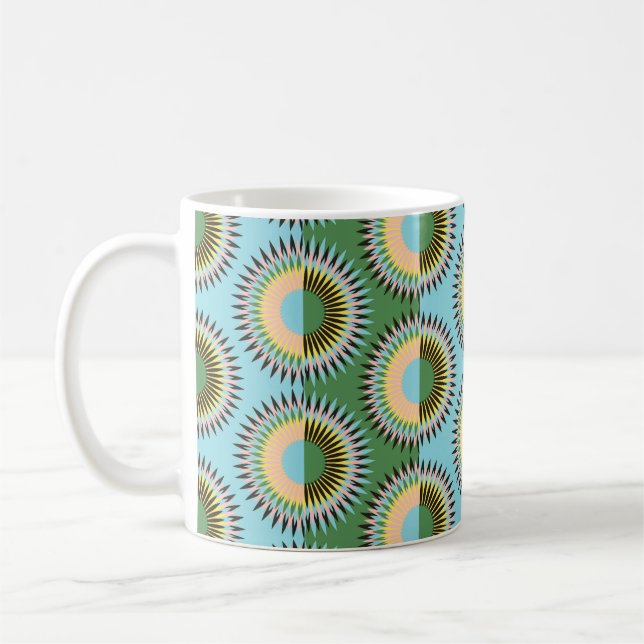 Mug Fleurs pliées : motif rétro bleu-vert. (Gauche)