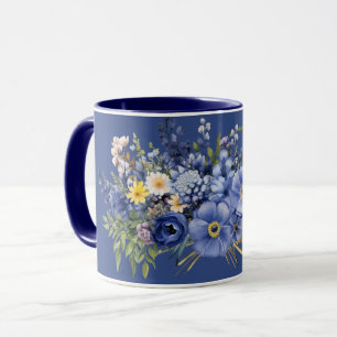 Mug Fleurs printanières, arrière - plan bleu foncé,
