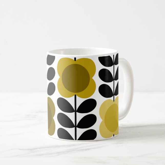 Mug Fleurs Ravissantes Rtro, Gris Jaune (Devant droit)