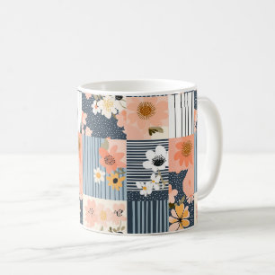 Mug Fleurs Rétro en Patchwork Rose et Bleu