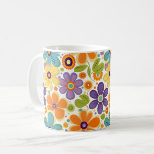 Mug Fleurs rétro Lilac orange et vert