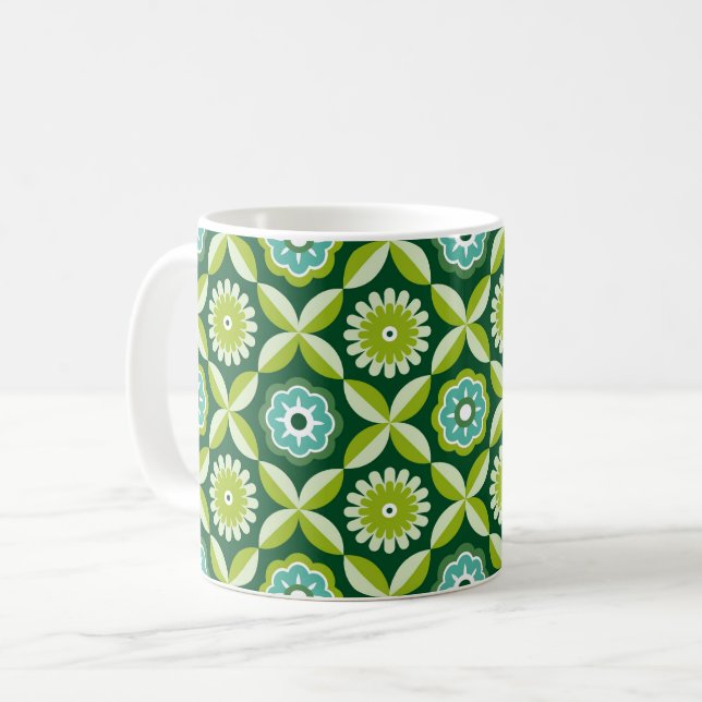 Mug Fleurs rétro vertes (Devant gauche)