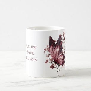 Mug Fleurs Rose Bourgogne Papillon Rêves