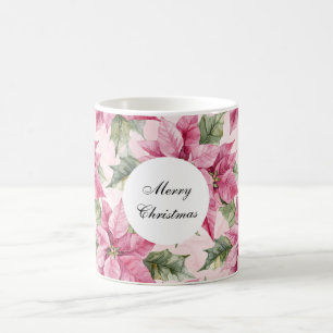Mug Fleurs rose Poinsettia Noël
