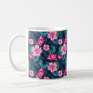 Mug Fleurs roses avec motif de feuilles vertes-79066