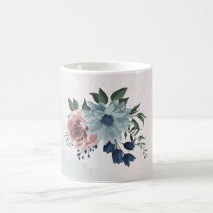 Mug Fleurs roses bleues romantiques verdure
