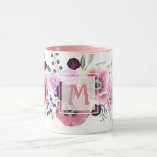 Mug Fleurs roses bordeaux aquarelle