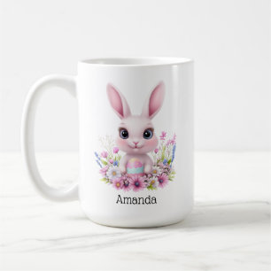 Mug Fleurs roses de lapin mignonnes à l'oeuf de Pâques