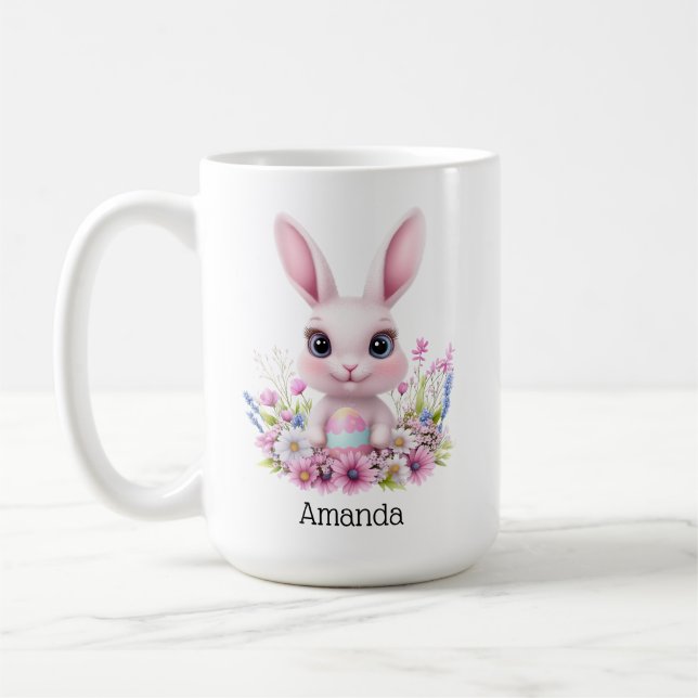 Mug Fleurs roses de lapin mignonnes à l'oeuf de Pâques (Gauche)