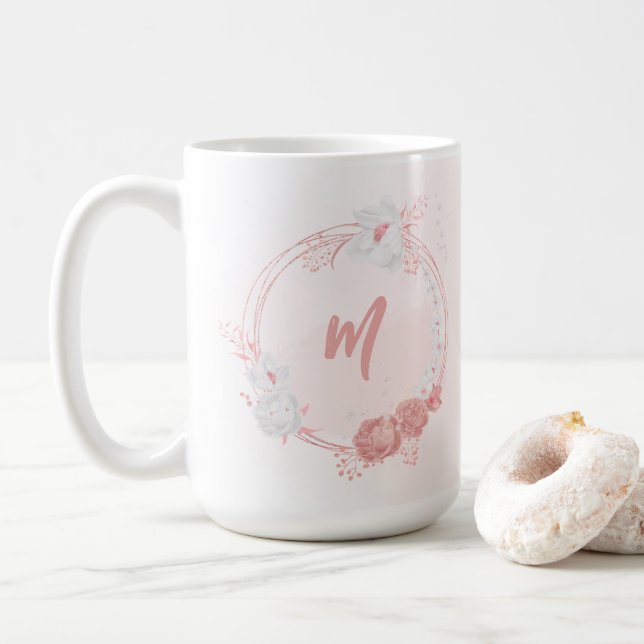 Mug fleurs roses et blanches romantiques (Avec donut)
