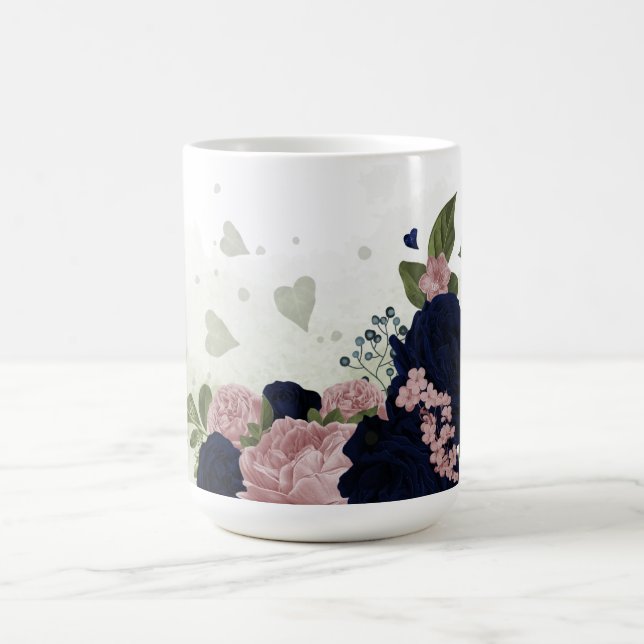 Mug fleurs roses et bleues marine verdure  (Centre)