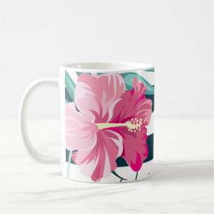 Mug Fleurs roses exotiques Monogrammes rayés