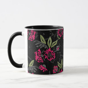Mug Fleurs roses florales vert feuille croquis