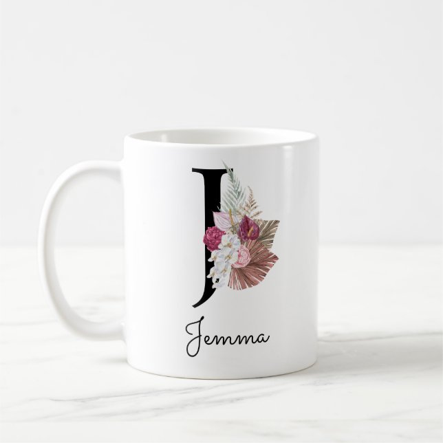 Mug Fleurs roses initiales J monogrammées (Gauche)