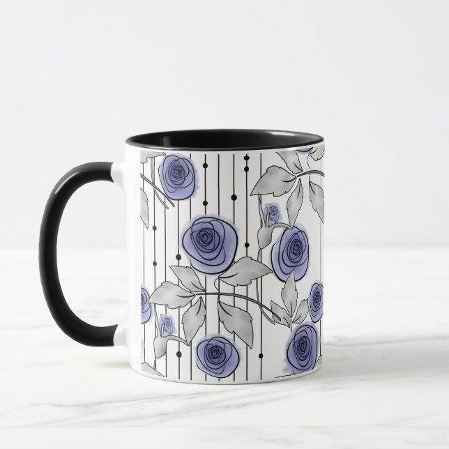 Mug Fleurs roses modernes Abstraites violet gris blanc (Gauche)