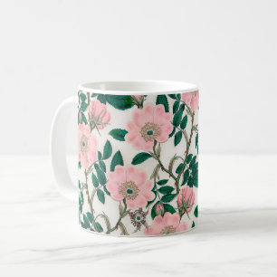 Mug Fleurs Roses roses et Motif Feuille vert