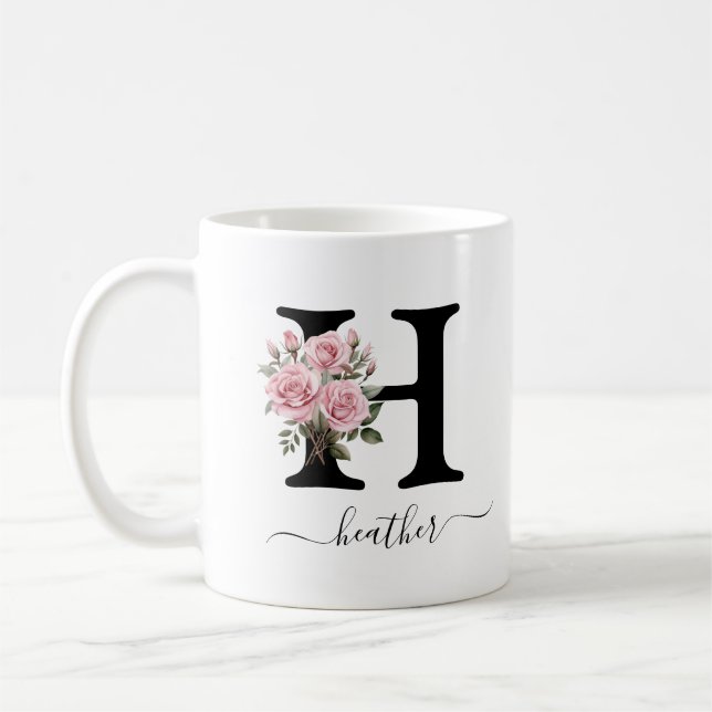 Mug Fleurs Roses Roses Fleur Monogramme Initial H (Gauche)