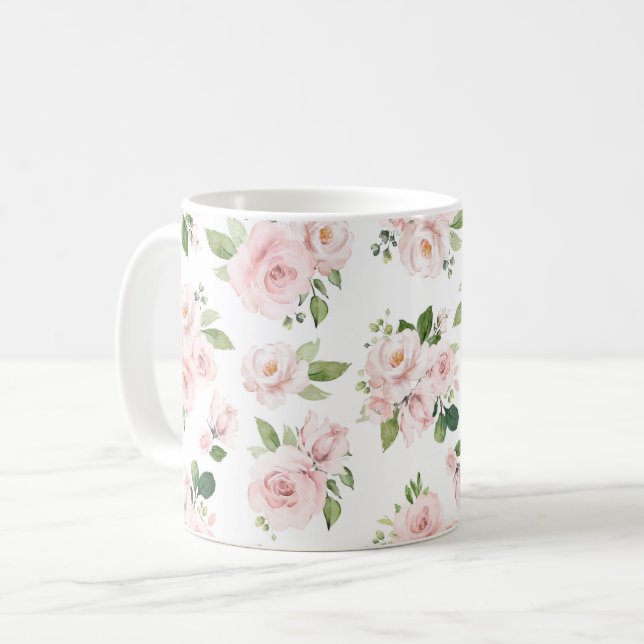 Mug Fleurs roses, Roses roses, Fleurs Aquarelles (Devant gauche)
