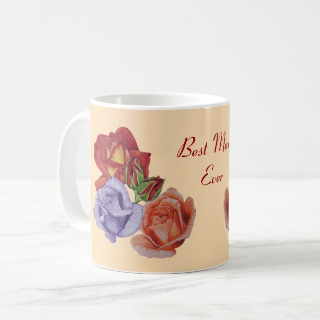 Mug fleurs roses rouges et bourgeons roses fleurs mère (Devant gauche)