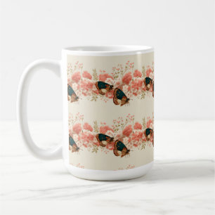Mug Fleurs roses vintage de printemps avec papillons