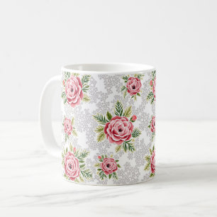 Mug Fleurs rouges sur Arrière - plan dentelé