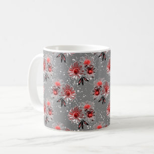Mug Fleurs rouges sur gris