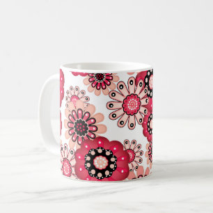 Mug Fleurs rustique rétro rouge et blanc