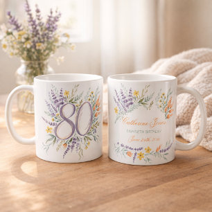 Mug Fleurs sauvages à l'aquarelle 80e anniversaire per