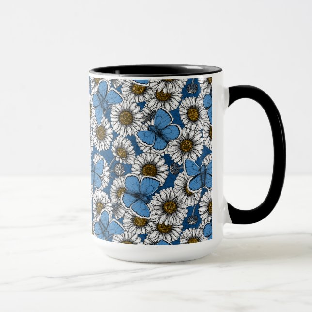 Mug Fleurs sauvages blanches et papillons bleus (Droite)