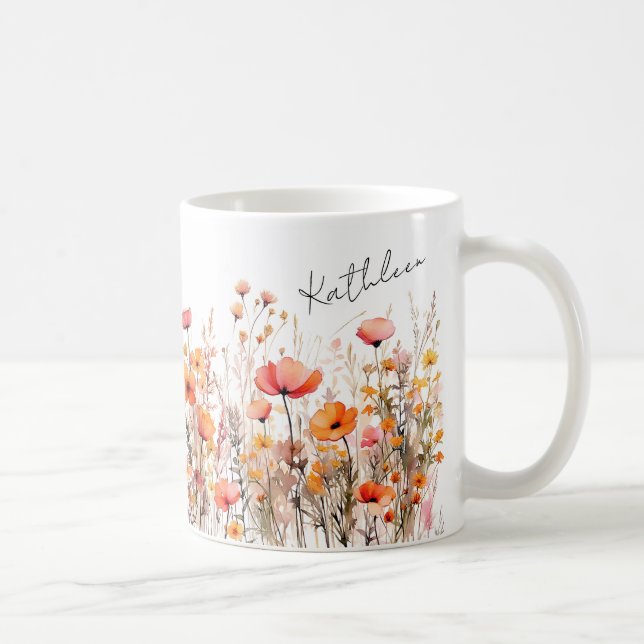 Mug Fleurs sauvages d'aquarelle rouge (Droite)