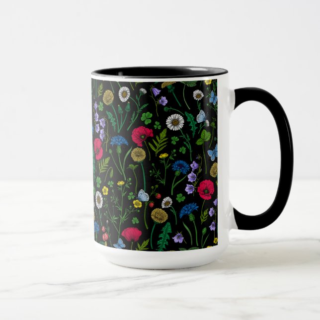 Mug Fleurs sauvages en noir (Droite)