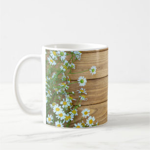Mug Fleurs sauvages, herbes : arrière - plan en bois.