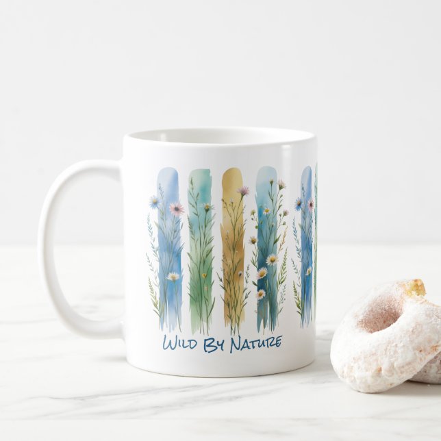 Mug Fleurs sauvages personnalisés pinceau Bleu vert (Avec donut)