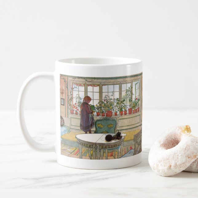 Mug Fleurs sur le rebord de la fenêtre par Carl Larsso (Avec donut)