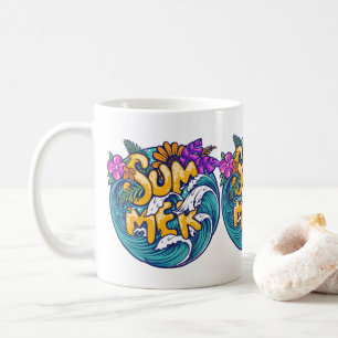 Mug Fleurs tropicales d'été Vagues de l'océan de la pl