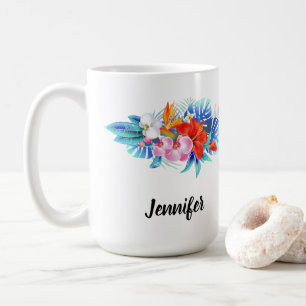 Mug Fleurs tropicales exotiques - Rose & Aqua