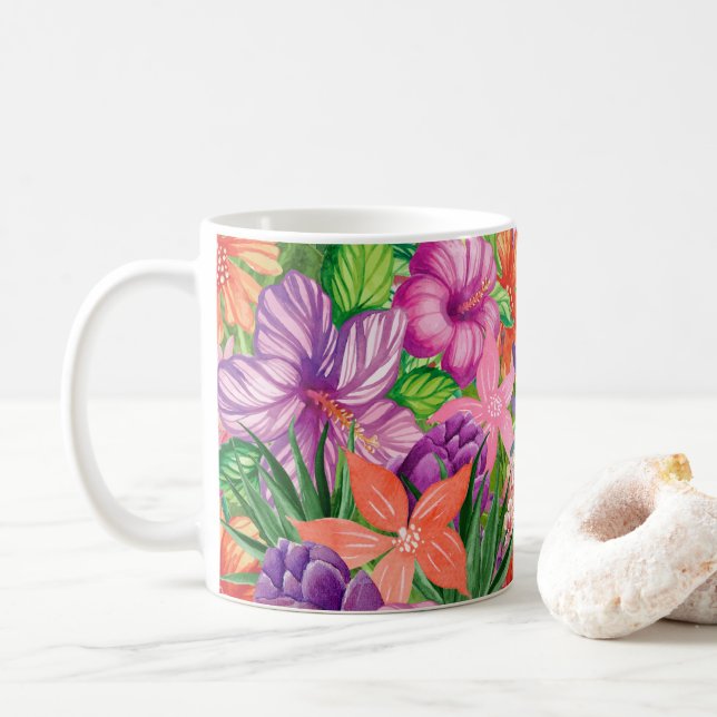 Mug Fleurs tropicales Motif botanique (Avec donut)