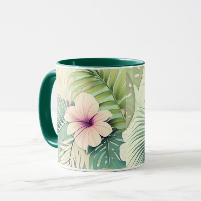 Mug Fleurs tropicales vintages et feuillage (Devant gauche)