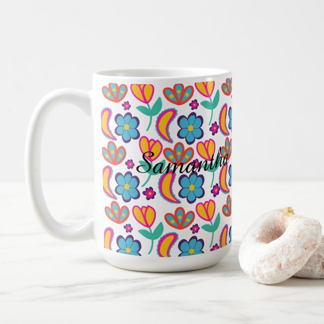 Mug Fleurs uniques colorées (Avec donut)