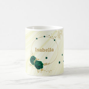 Mug fleurs vert émeraude feuilles or marbre