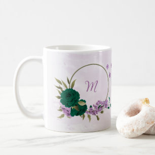 Mug fleurs vert émeraude violet 