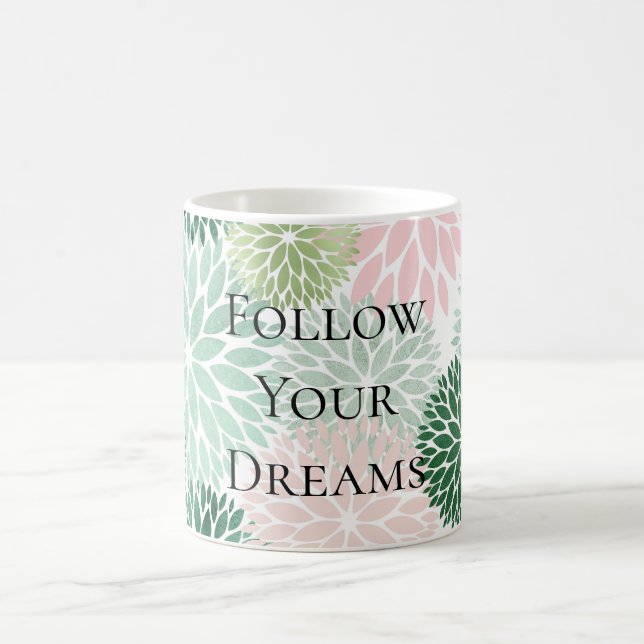 Mug Fleurs Vertes À Monnaie Rose Chic Et Élégantes (Centre)