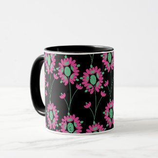 Mug Fleurs vertes et roses Motif sans couture