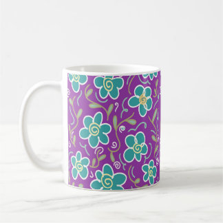 Mug Fleurs vertes sur design pourpre