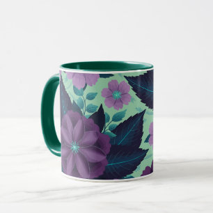 Mug Fleurs violettes avec Feuilles sur Arrière - plan 
